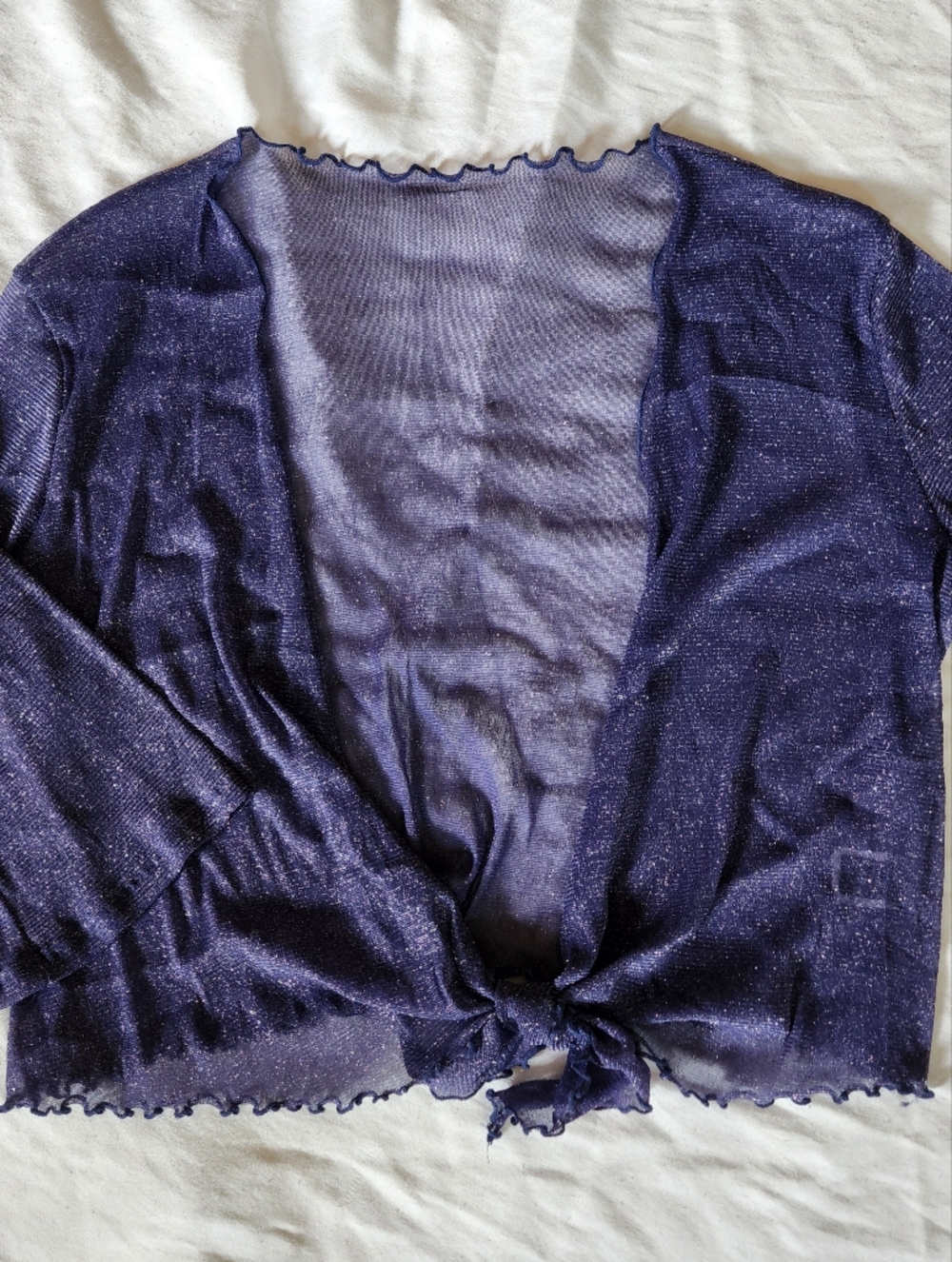 Sheer Glitter Mesh Tie Front Top Purple Y2K Fairy Grunge Stretch XXL